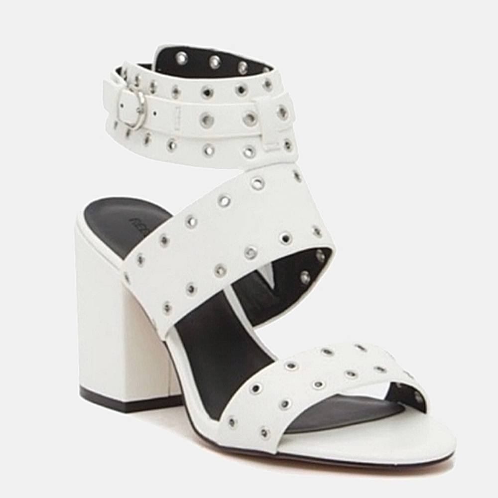 WOW FINAL SALE REBECCA MINKOFF WHITE LEATHER STRAP SILVER GROMMETS SANDALS 7.5 M